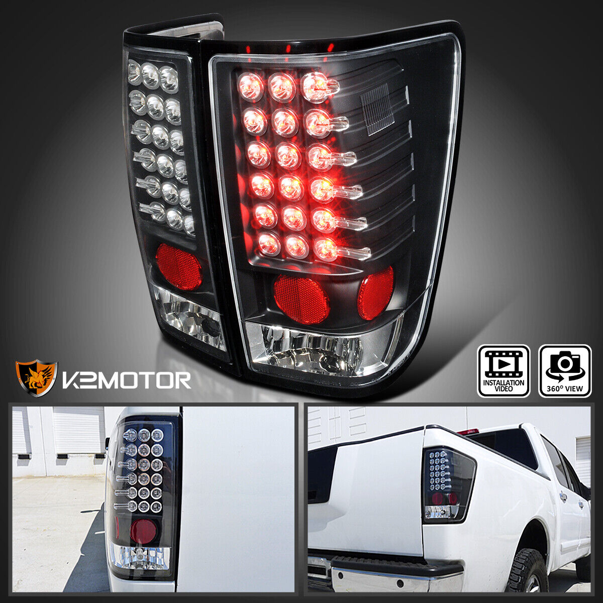 Fits 2004-2015 Titan Pickup Black LED Tail Lights Brake Lamps Left+Right 04-15