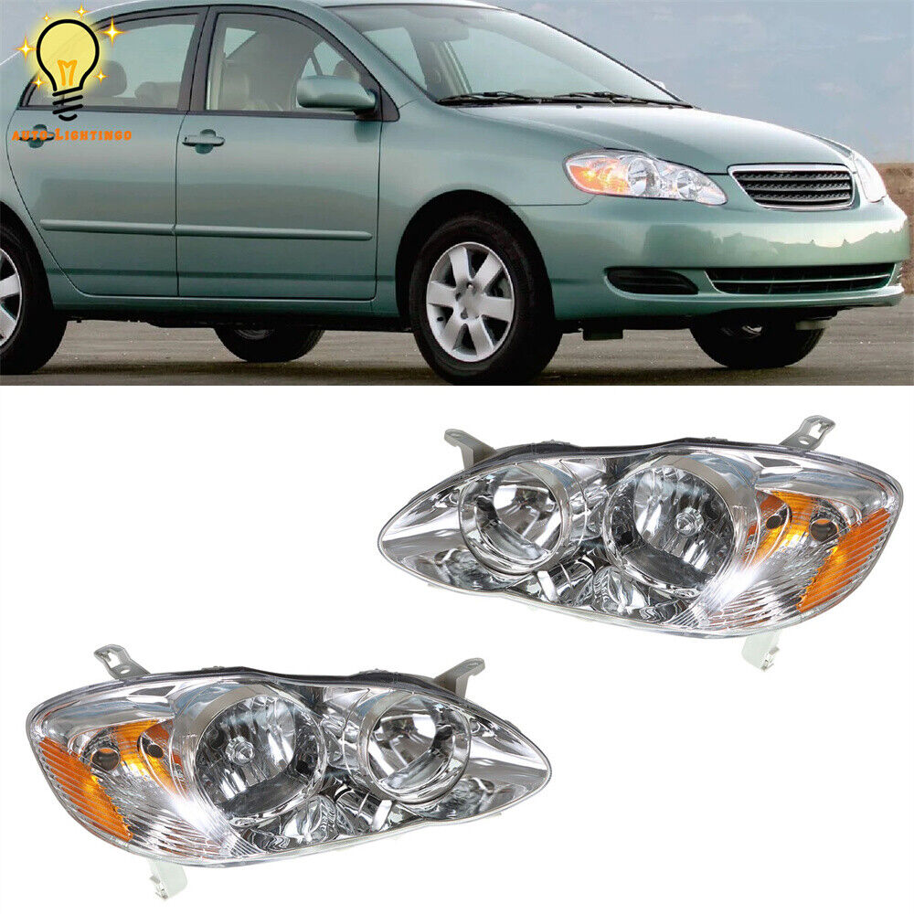 For 2003 2004-2008 Toyota Corolla Left & Right Pair Headlights Lamps Clear Lens