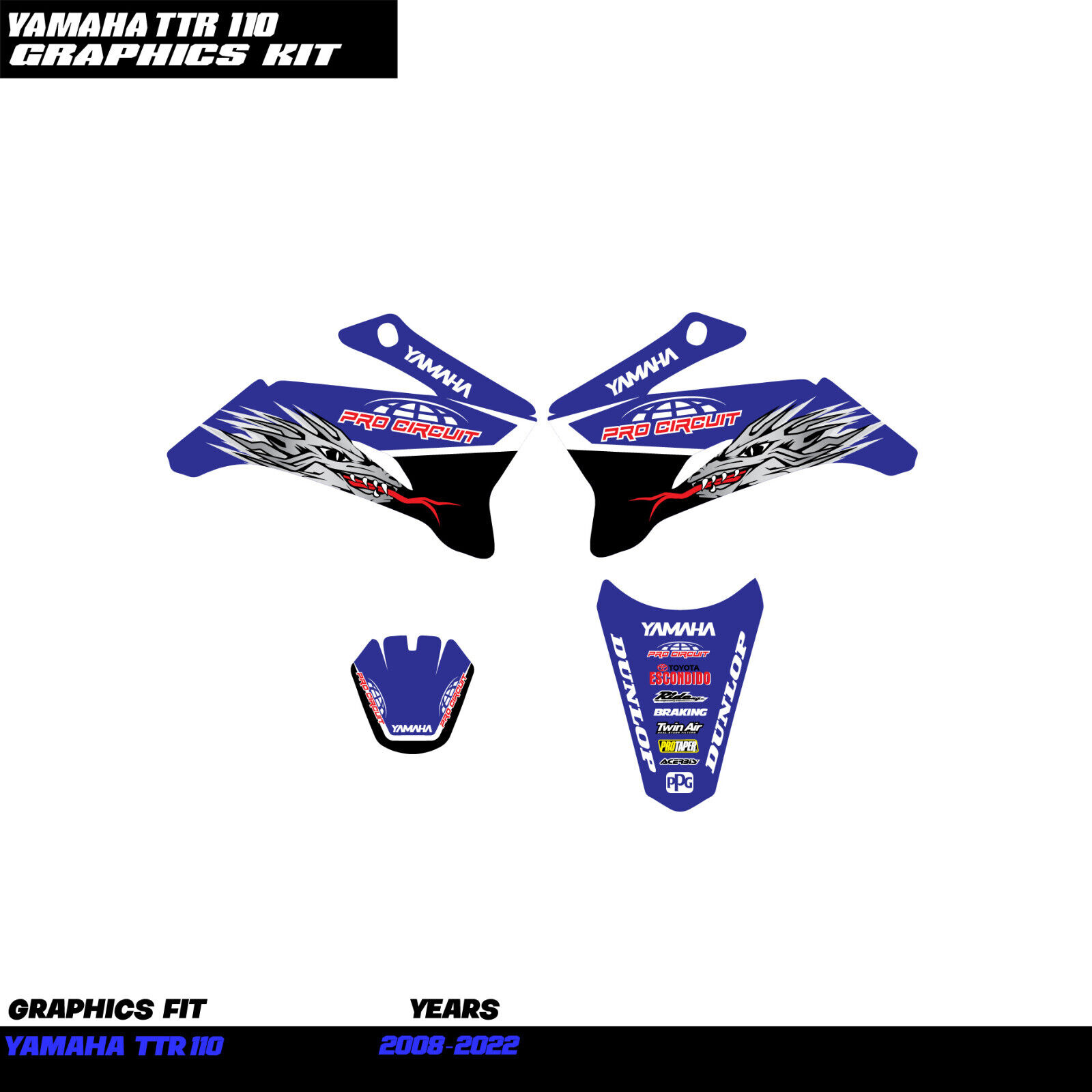 YAMAHA OF TROY TTR110  Factory Graphic Decal Sticker Kit  Fits 2008-2022