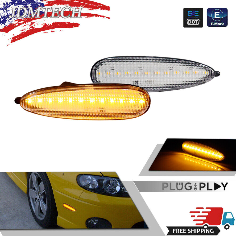 For 2004-2006 Pontiac GTO Clear Lens Amber LED Front Bumper Side Marker Lights