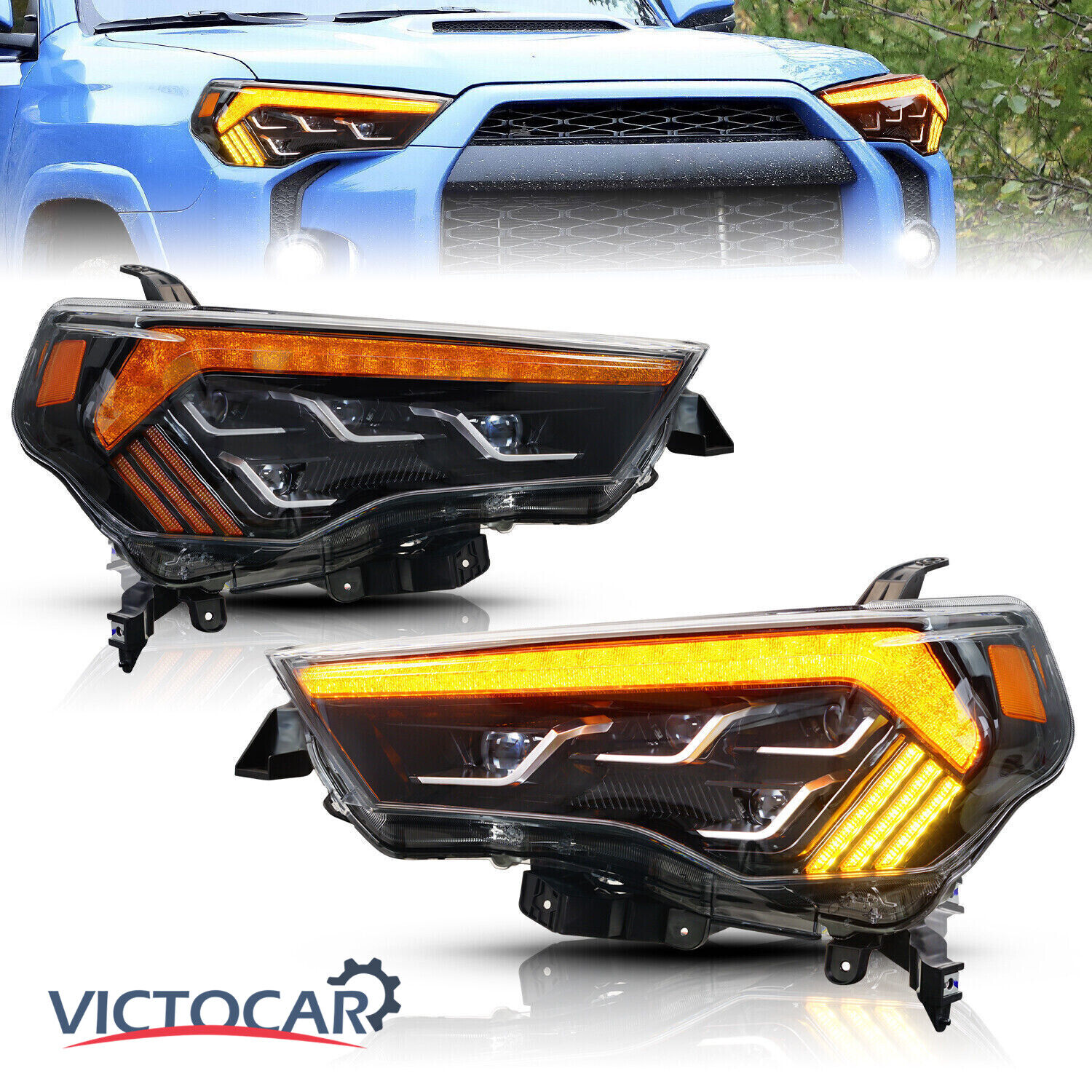 VICTOCAR Full Led Headlights for 4 Runner 2014-2020 Sequential Turn Signal Lamps