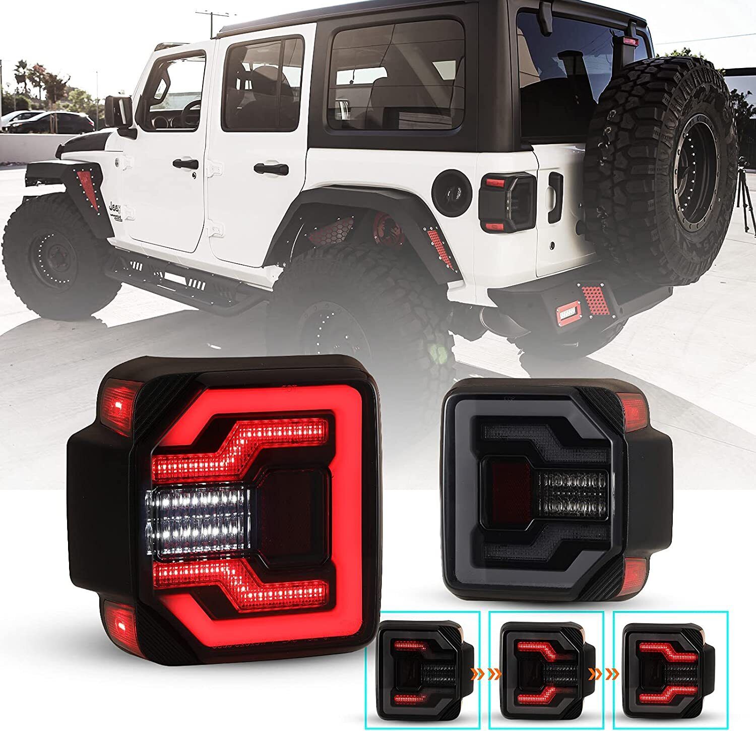 For 2018-2023 Jeep Wrangler JL LED Tail Lights Sequential Turning Signal Pair