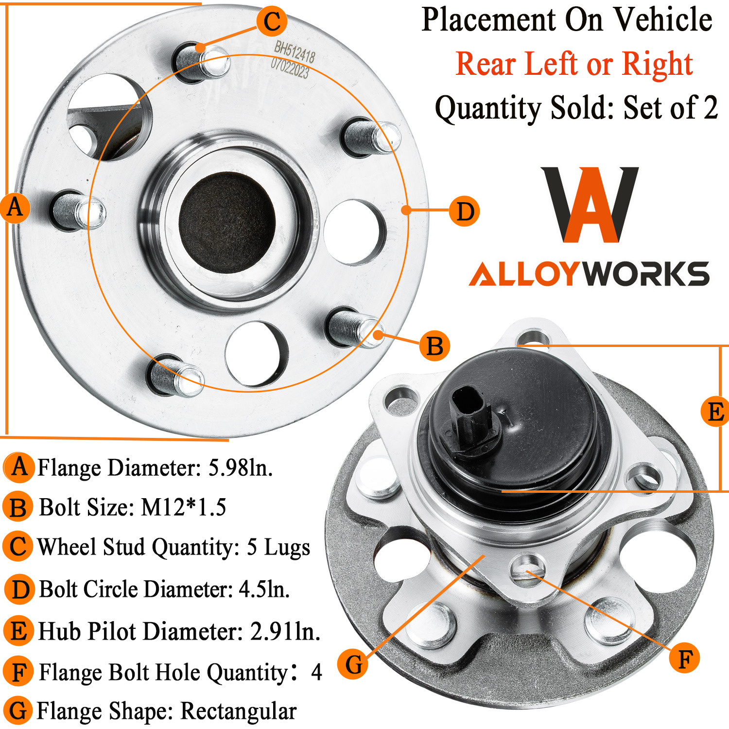 2PCs Rear Wheel Hub Bearing Assembly for 2008-2015 Scion xB FWD 2.4L 512418 2012