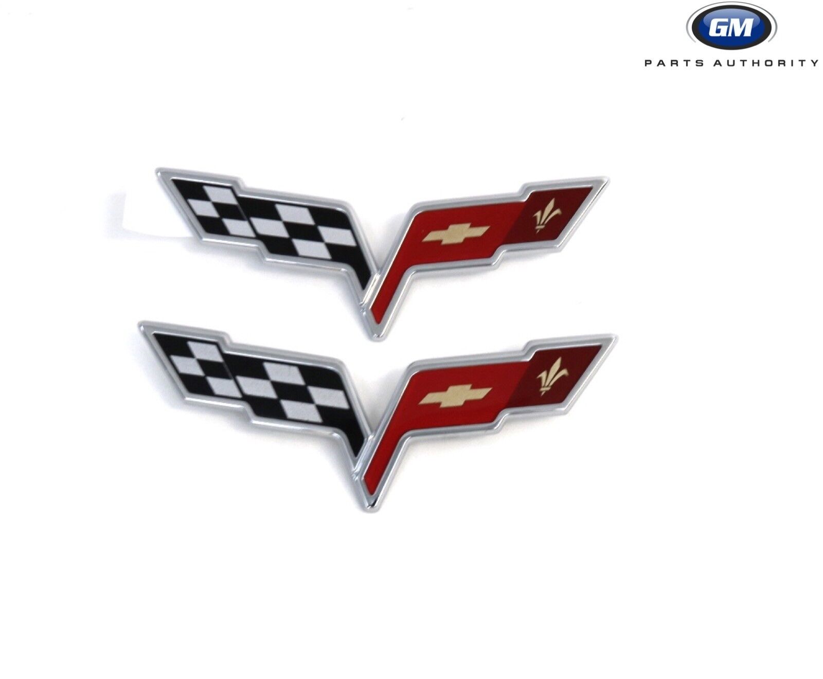 2005-2013 Chevrolet Corvette C6 Front & Rear Emblems Chrome Crossed Flags OEM GM