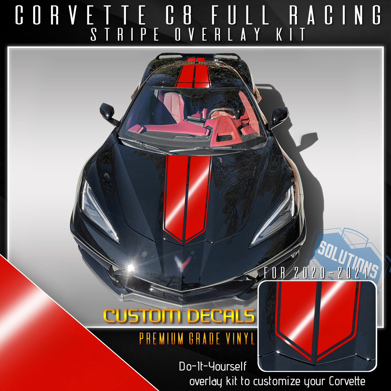 For 2020-2021 C8 Corvette Racing Stripes Overlay Graphic Decal - Glossy Vinyl