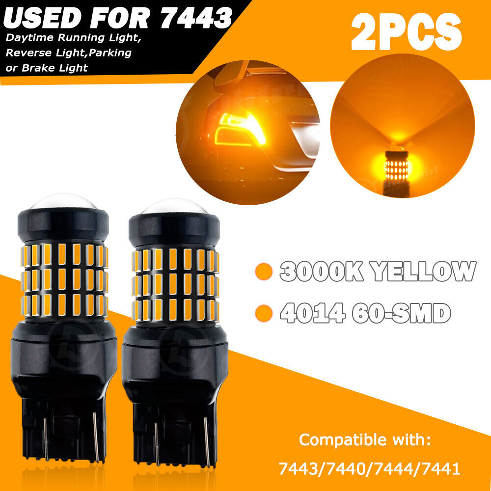 2Pcs 7443 LED Backup Reverse Light Bulb Turn Signal DRL Lamp Super Bright Yellow