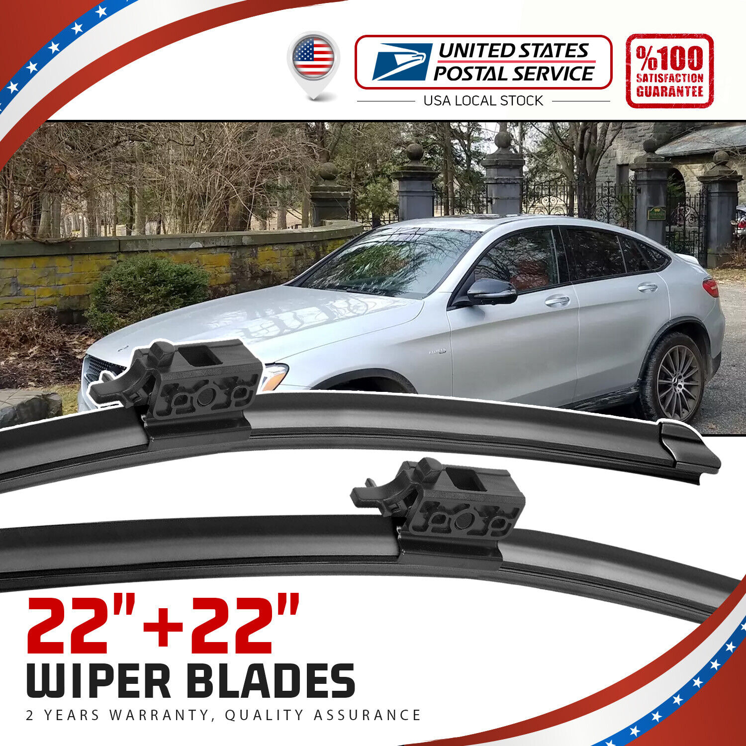 1 Pair Windshield Wiper Blades 22\'\'+22\'\' Top Lock For Benz E250/E350/E400/E550