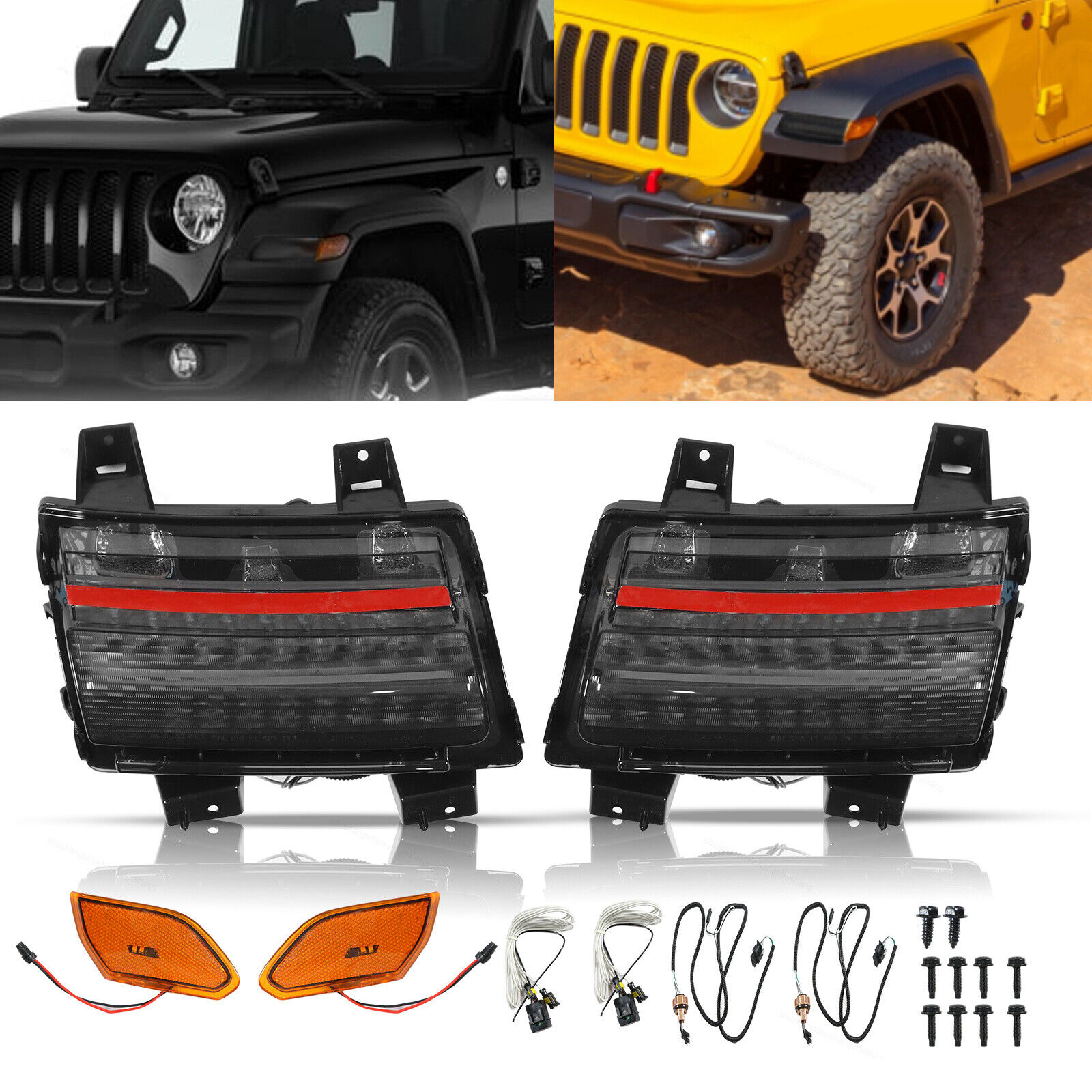 Fit For 2018-22 Jeep Wrangler JL Smoked LED Sequential Fender Lights Left+Right