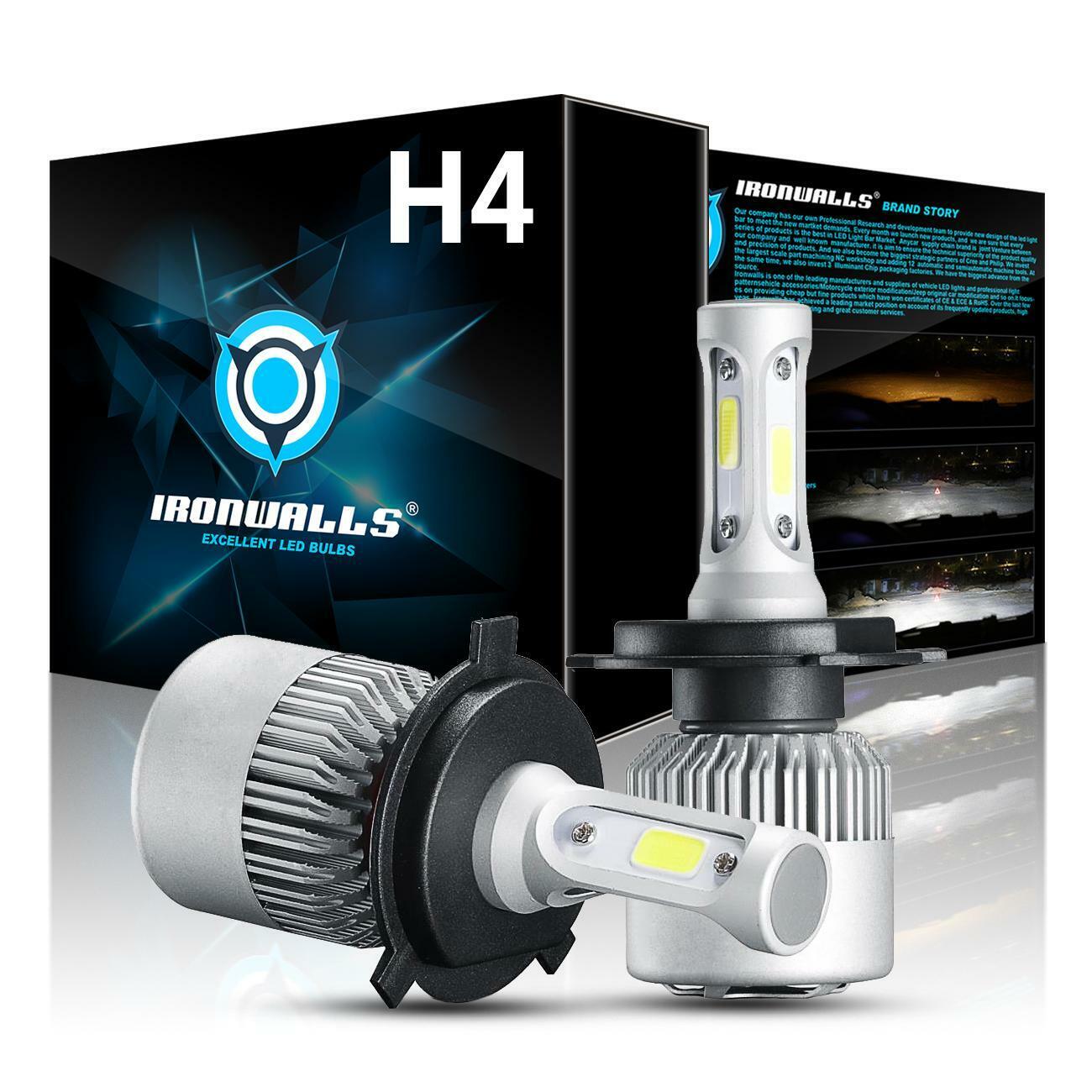 Pair IRONWALLS H4 9003 HB2 LED Headlight Bulbs Kit Hi-Lo Beam 6500K  LAMP US