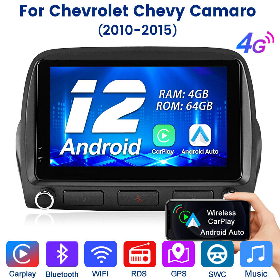 4+64G CarPlay Android 12 Car Radio For Chevrolet Camaro 2010-15 Navi GPS WIFI 4G