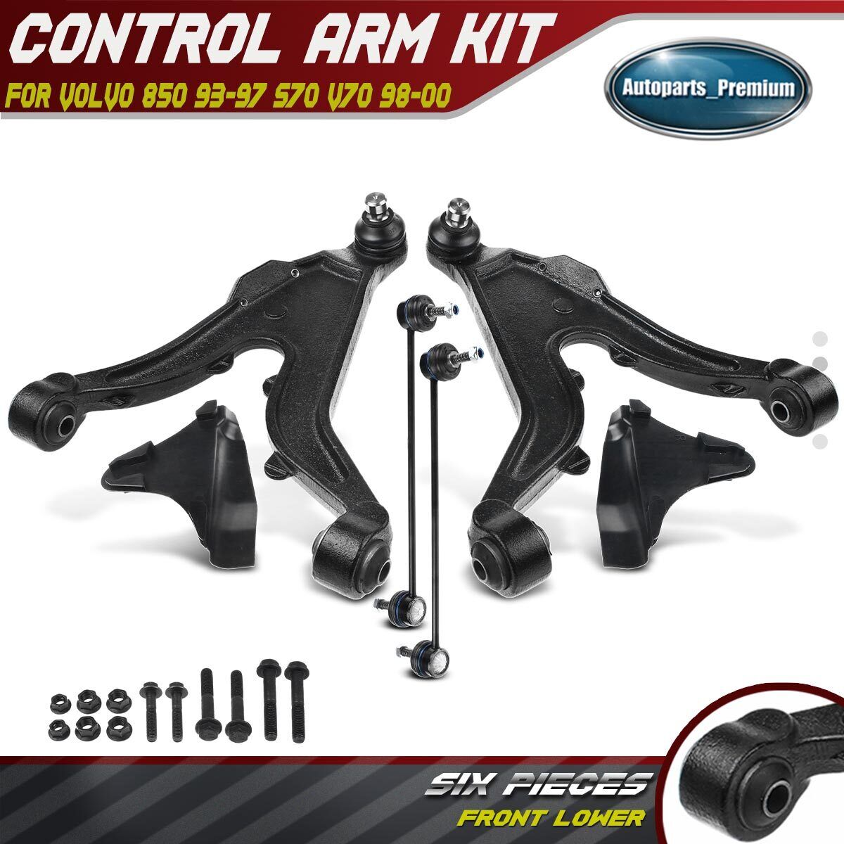 4pc Front Lower Control Arm Bar Link for Volvo 850 93-97 S70 V70 98-00 w/ 2-Bolt