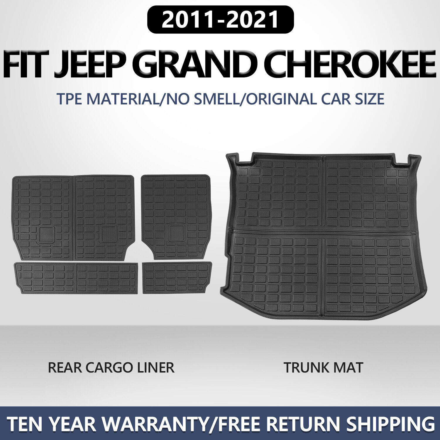 Trunk Cargo Liners Backrest mats Fit 2011-2021 Jeep Grand Cherokee Anti-Slip TPE