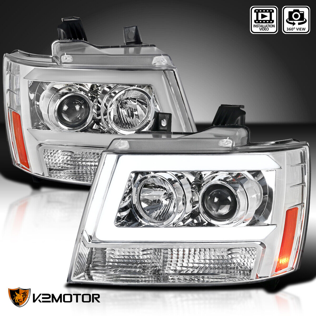 Fits 2007-2014 Chevy Suburban Tahoe Avalanche LED Tube Projector Headlights L+R