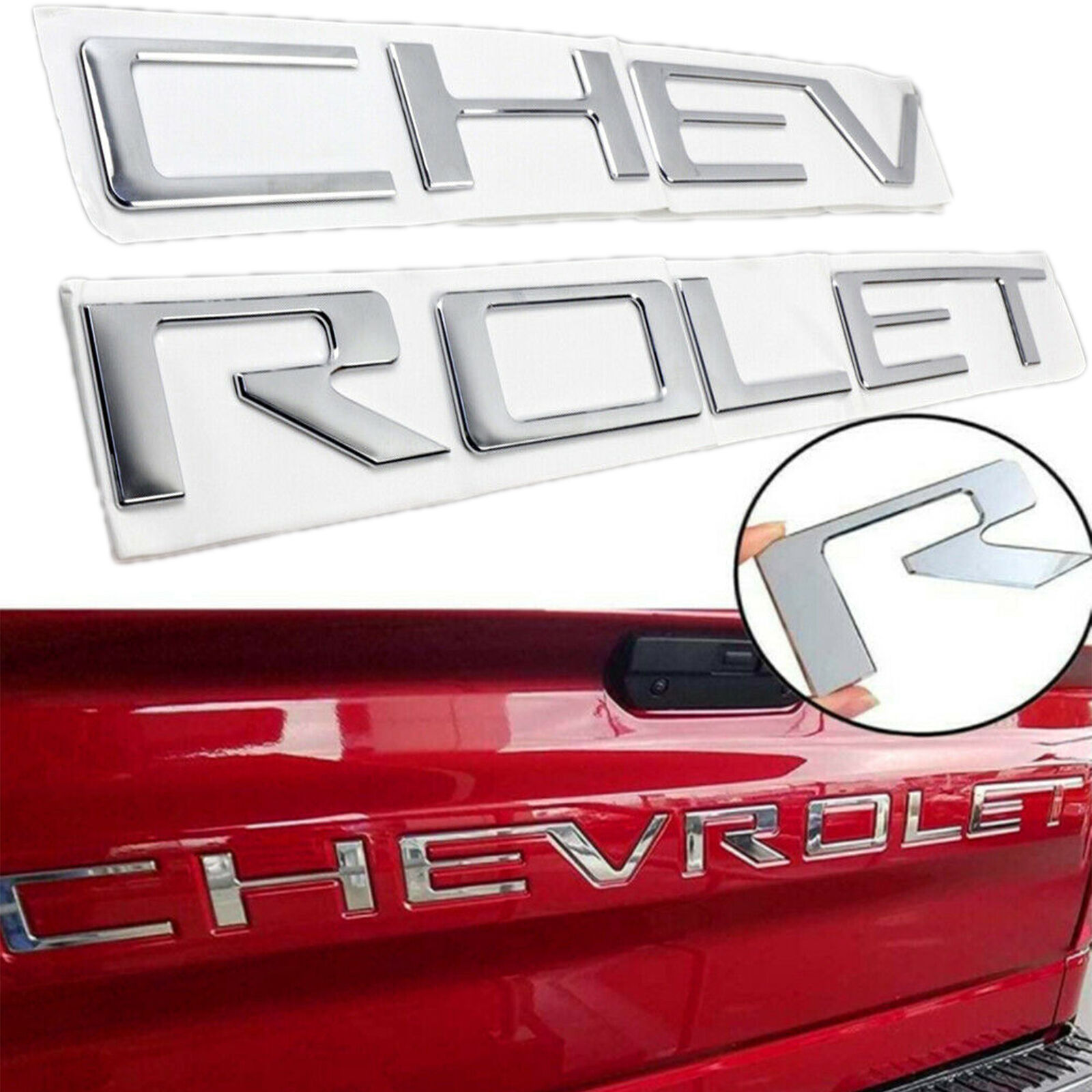 Chrome Raised Tailgate Letters Decal Fit For Chevy Chevrolet Silverado 2019-2021
