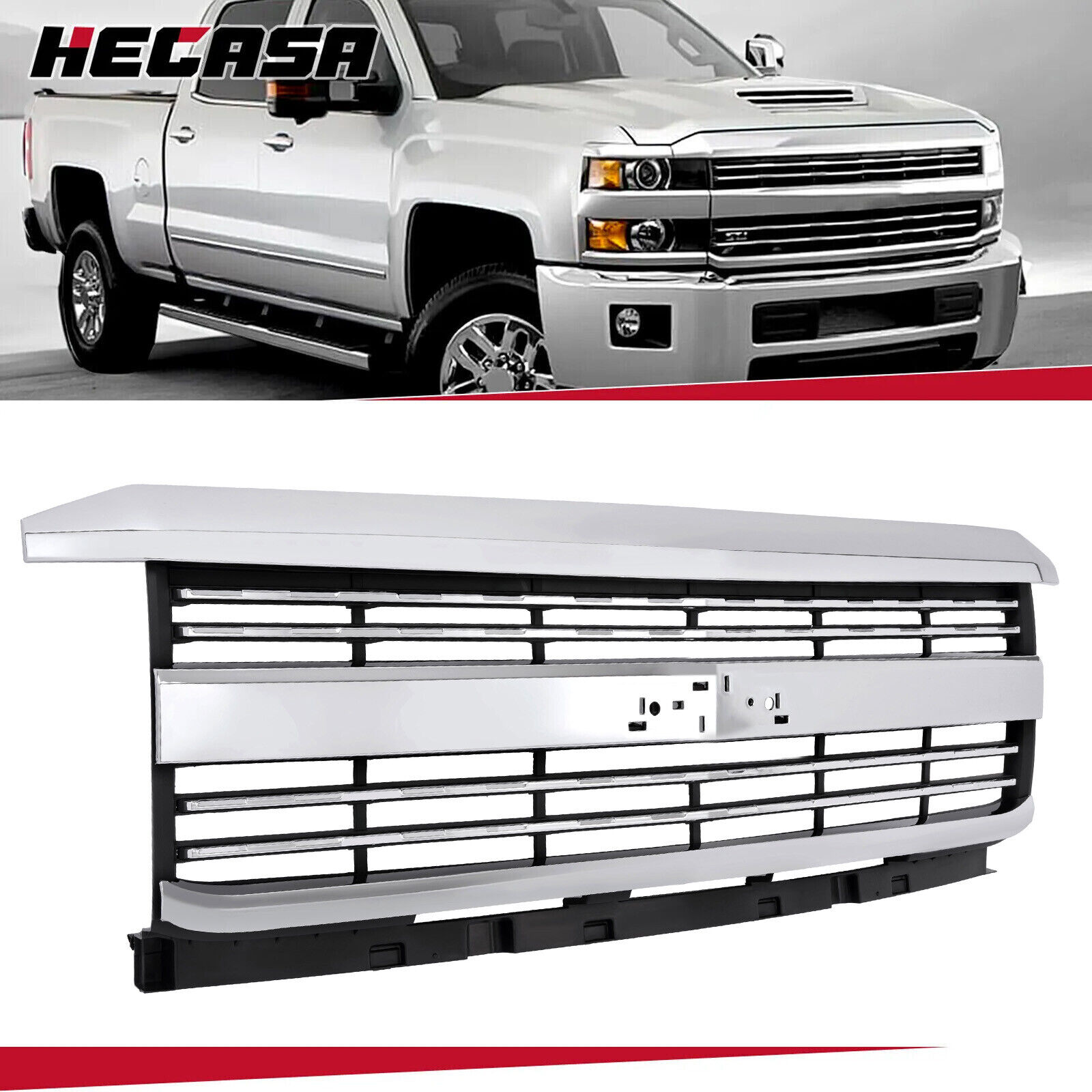 HECASA Chrome Grille Assembly For Chevy Silverado 2500 HD 3500 HD 15-19 23335298