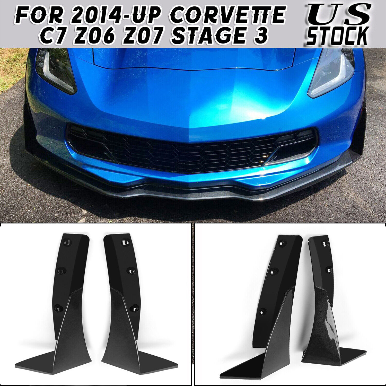 Front Side Splitter Extension Winglets for Corvette C7 Z06 Z07 Stage 3 2014-Up