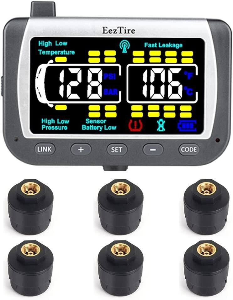 EEZTire-TPMS Real Time/24x7 Tire Pressure Monitoring System-6 Anti Theft Sensors