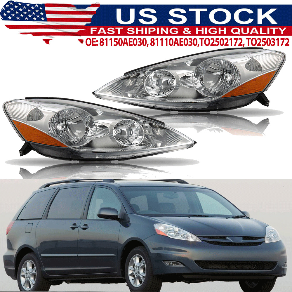 For 2006-2010 Toyota Sienna Projcetor Chrome Headlights Head Lamps Pair Set
