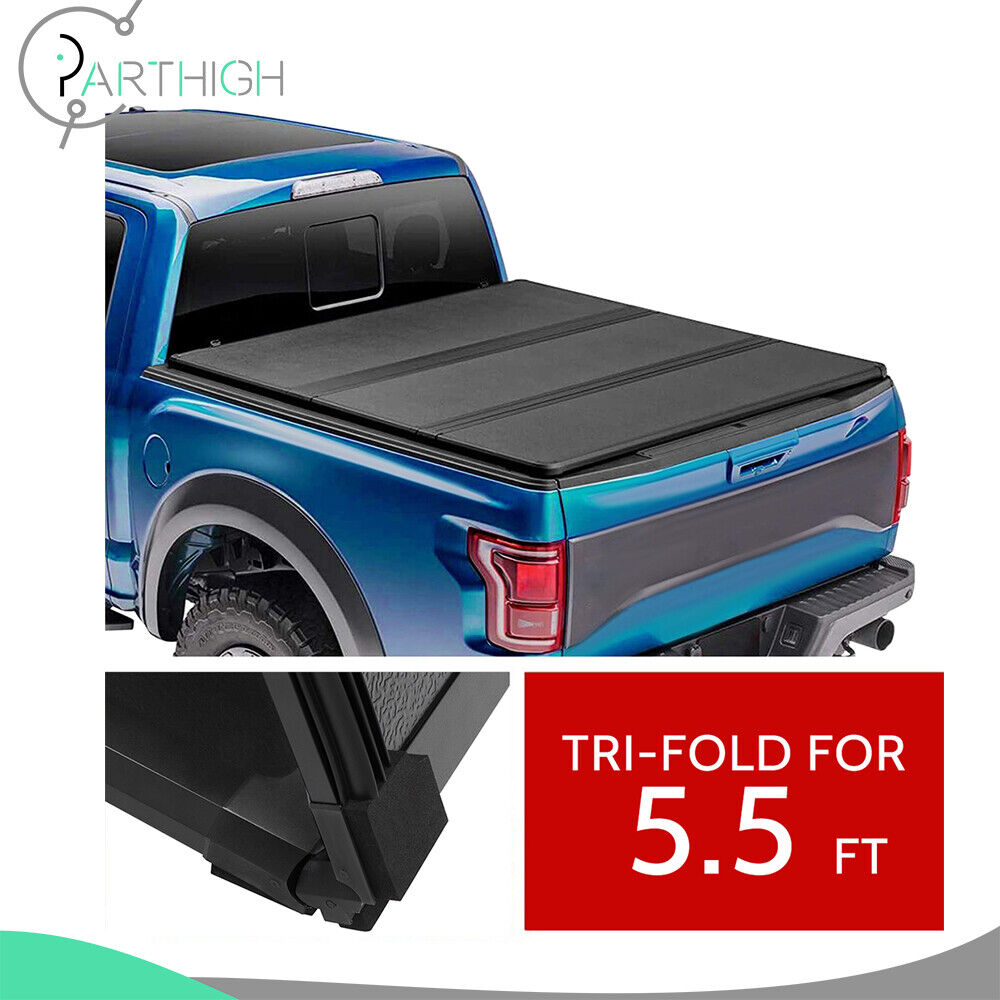 5.5FT BED TRI FOLD SOLID HARD TONNEAU COVER FIT FOR 2015-2020 FORD F-150