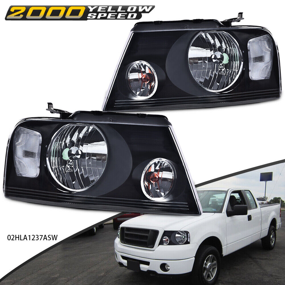 Headlights Fit For 2004-2008 Ford F-150 F150 Black Housing Side Headlamps