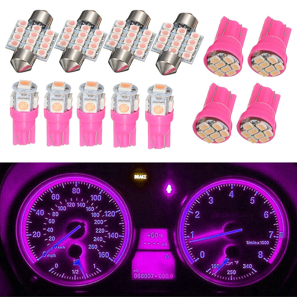 13Pcs Universal Car Dome License Plate LED Light Lamp Bulbs Car Accessories Pink