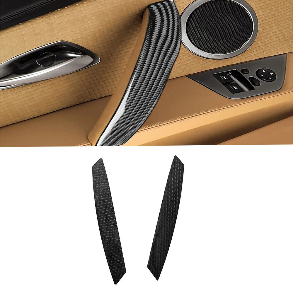 2Pcs For BMW Z4 2003-2008 Carbon Fiber Interior Door Handle Strip Cover Bezel