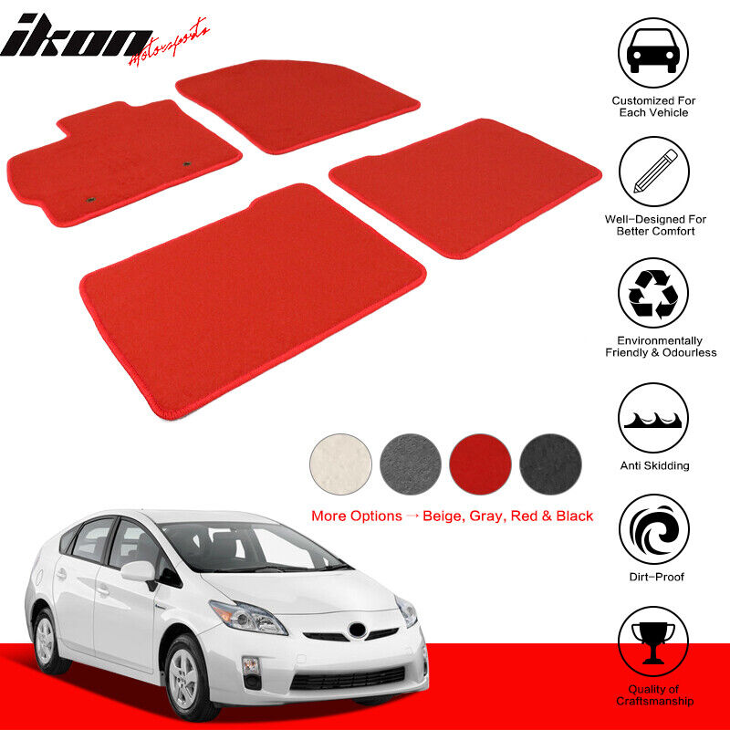 Fits 10-15 Toyota Prius Nylon Red Floor Mats Non-Slip Auto Carpet Liner 4PCS