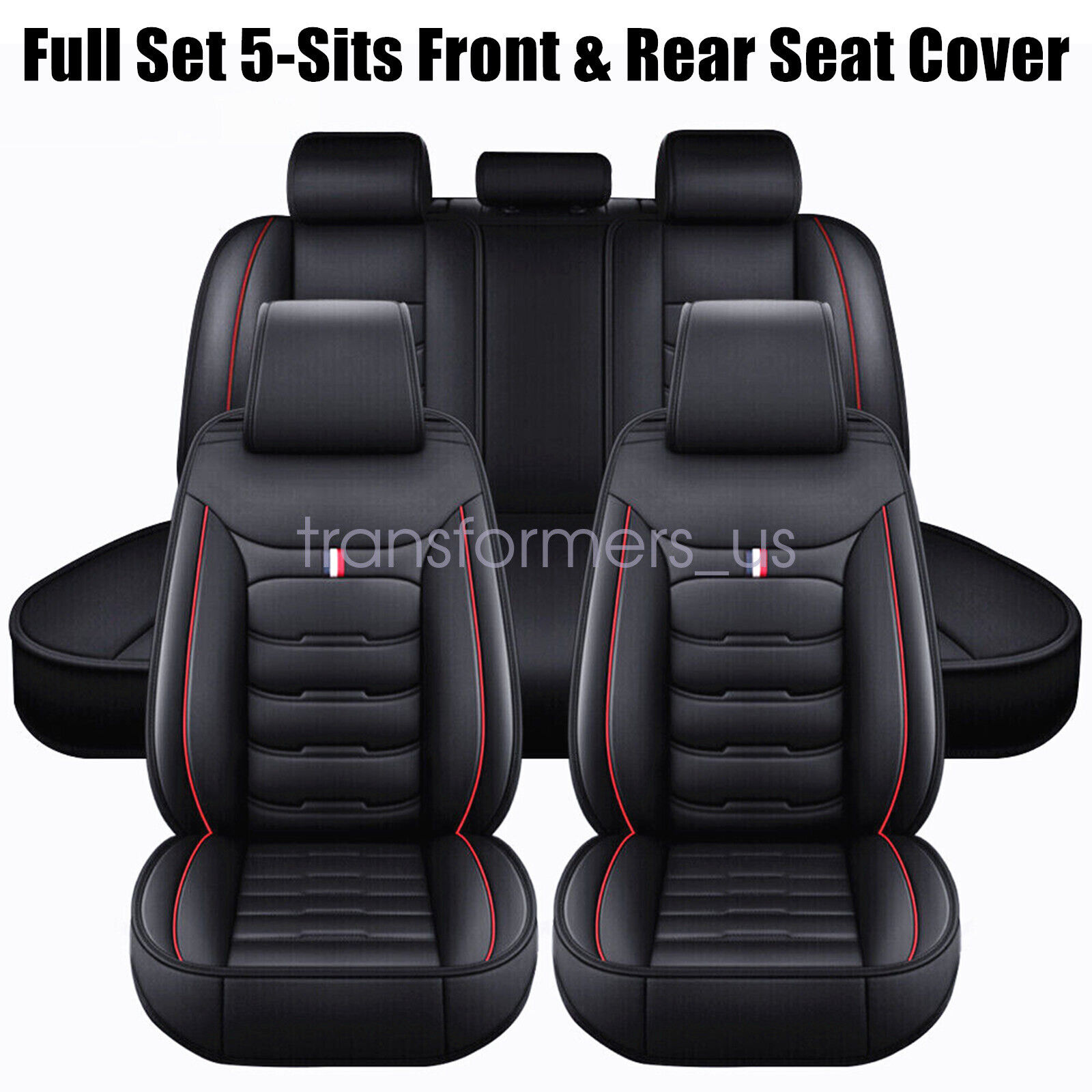 Car PU Seat Cover 5-Seat Full Set Deluxe Leather Front Rear Protector For Chevy