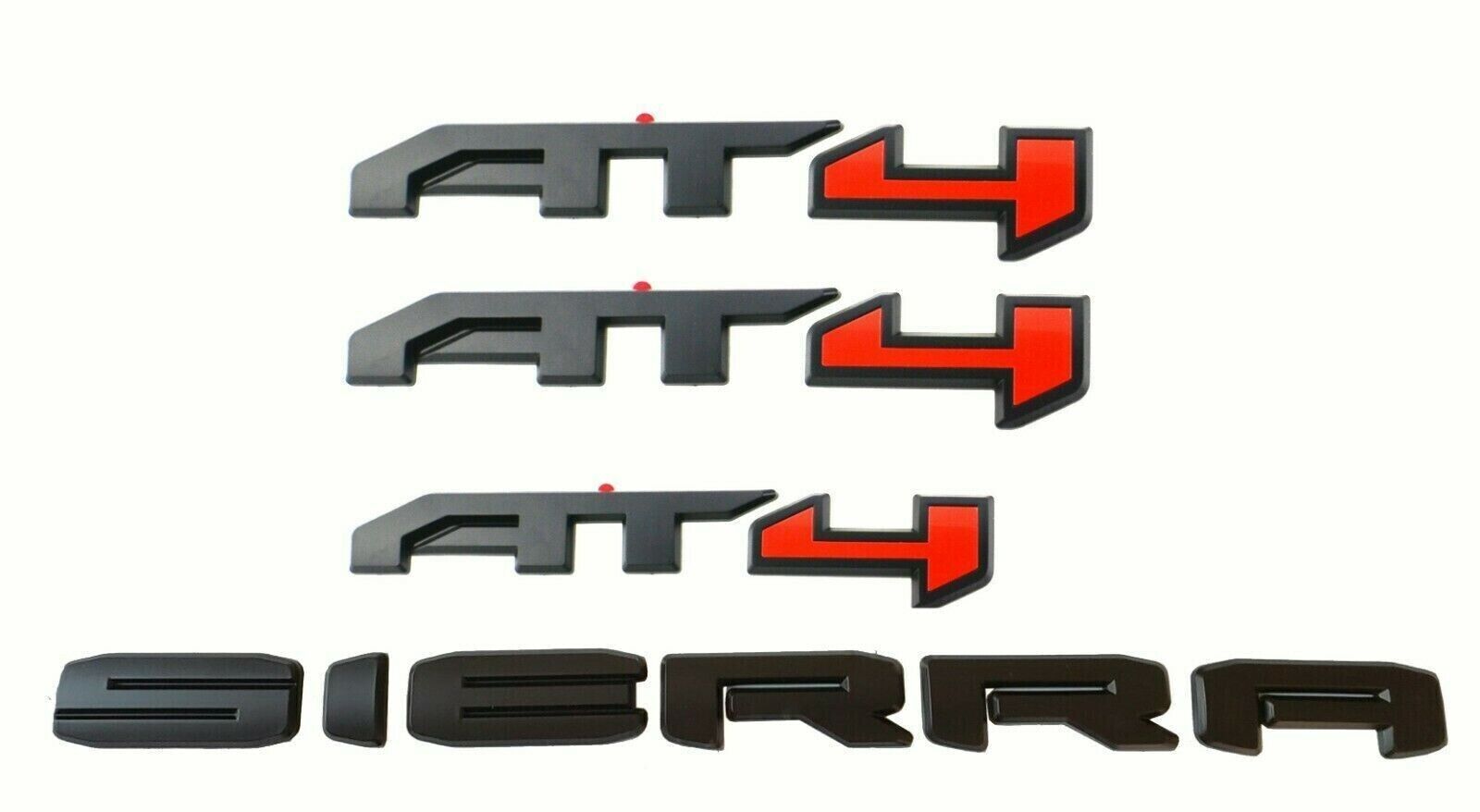 4X Matte Black Red AT4 Overlay Emblem Kits Sierra Fit 2019-2022 GMC Sierra 1500