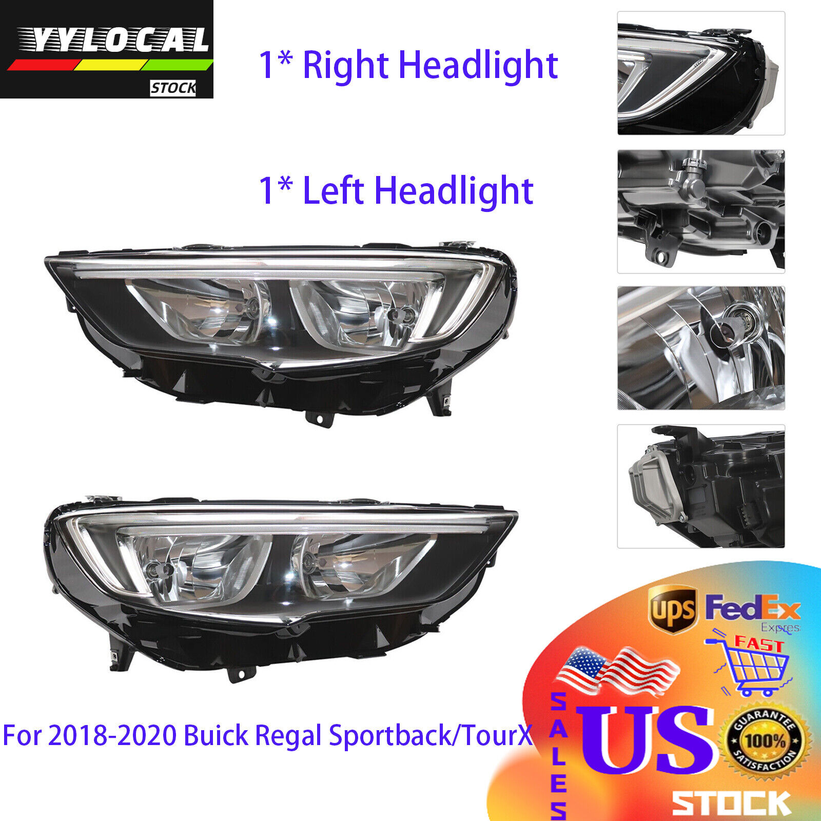 For Buick Regal Sportback/TourX Halogen LED Headlight Headlamp Sets 2018-2020