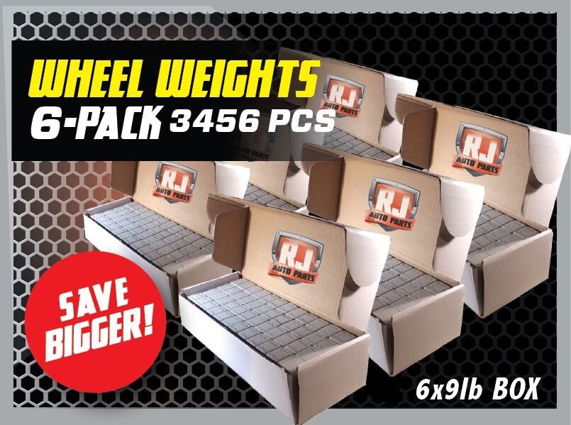 6 x 9 LBS BOXES, 54LBS, 3456 PIECES STICK-ON ADHESIVE TAPE 1/4 OZ WHEEL WEIGHTS
