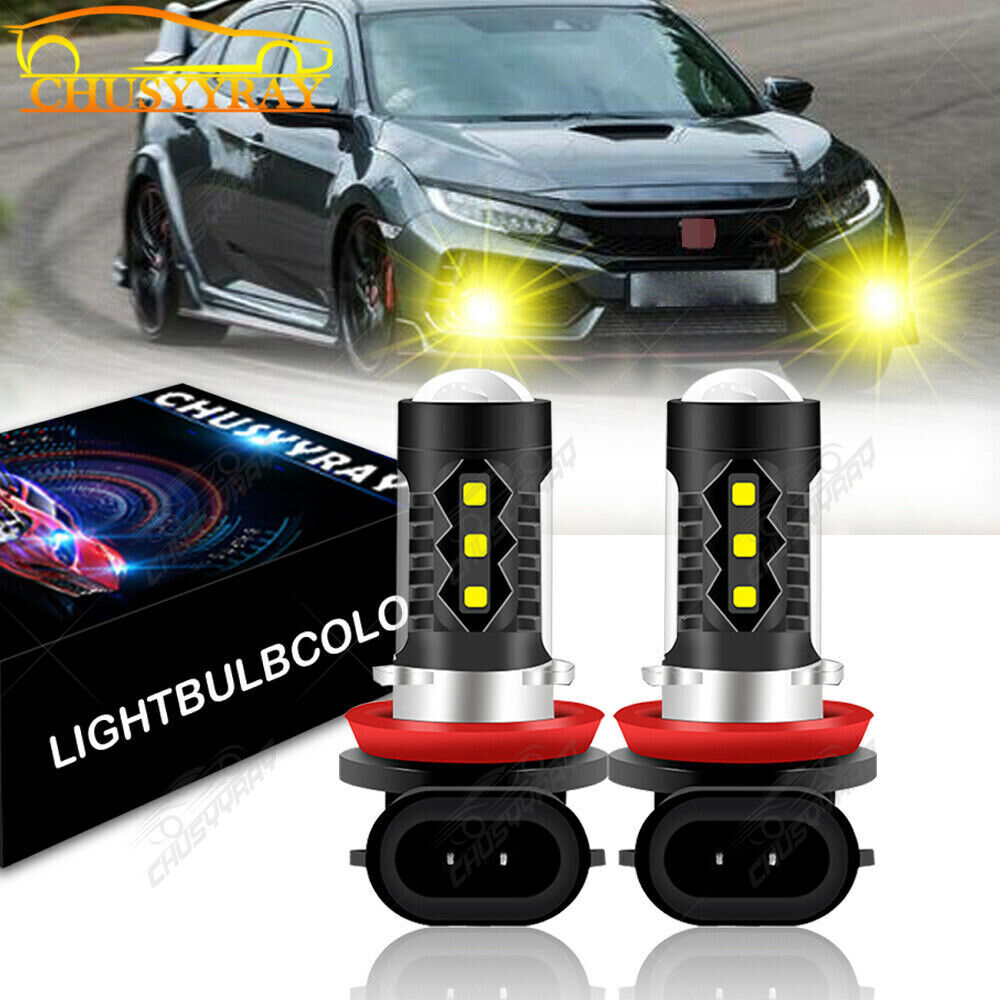 For Honda Accord Civic 2006-2019  H11 Fog Light Projector Lens Yellow LED Bulbs