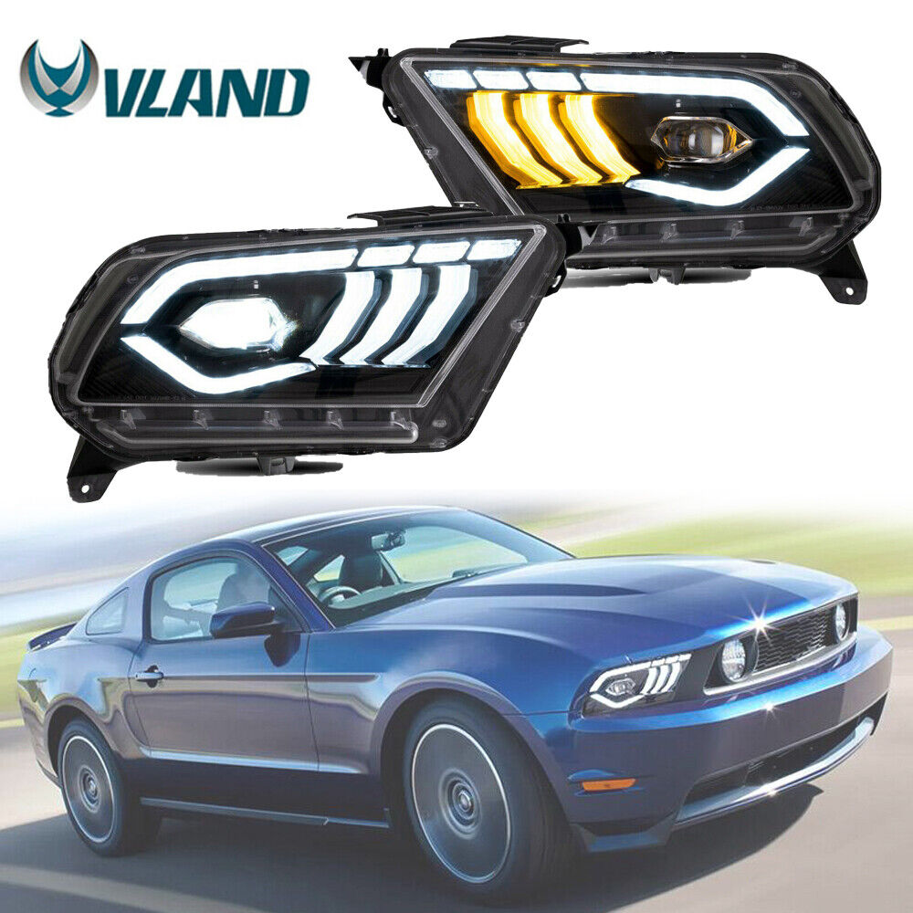 LED DRL Headlights w/Sequential Turn Signal Fit 10-14 Ford Mustang Headlamp ABS