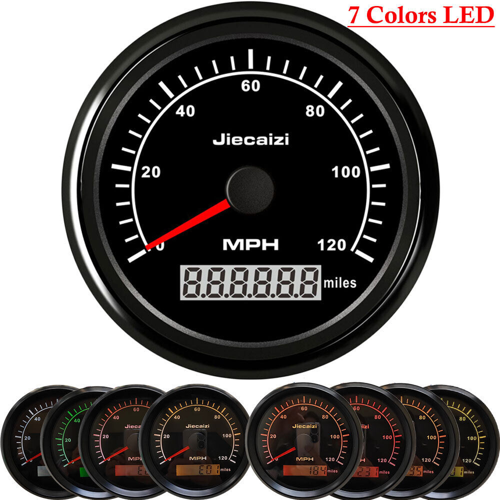 85mm Black GPS Speedometer Odometer 0-120MPH For Auto Marine Truck 7 Colors LED