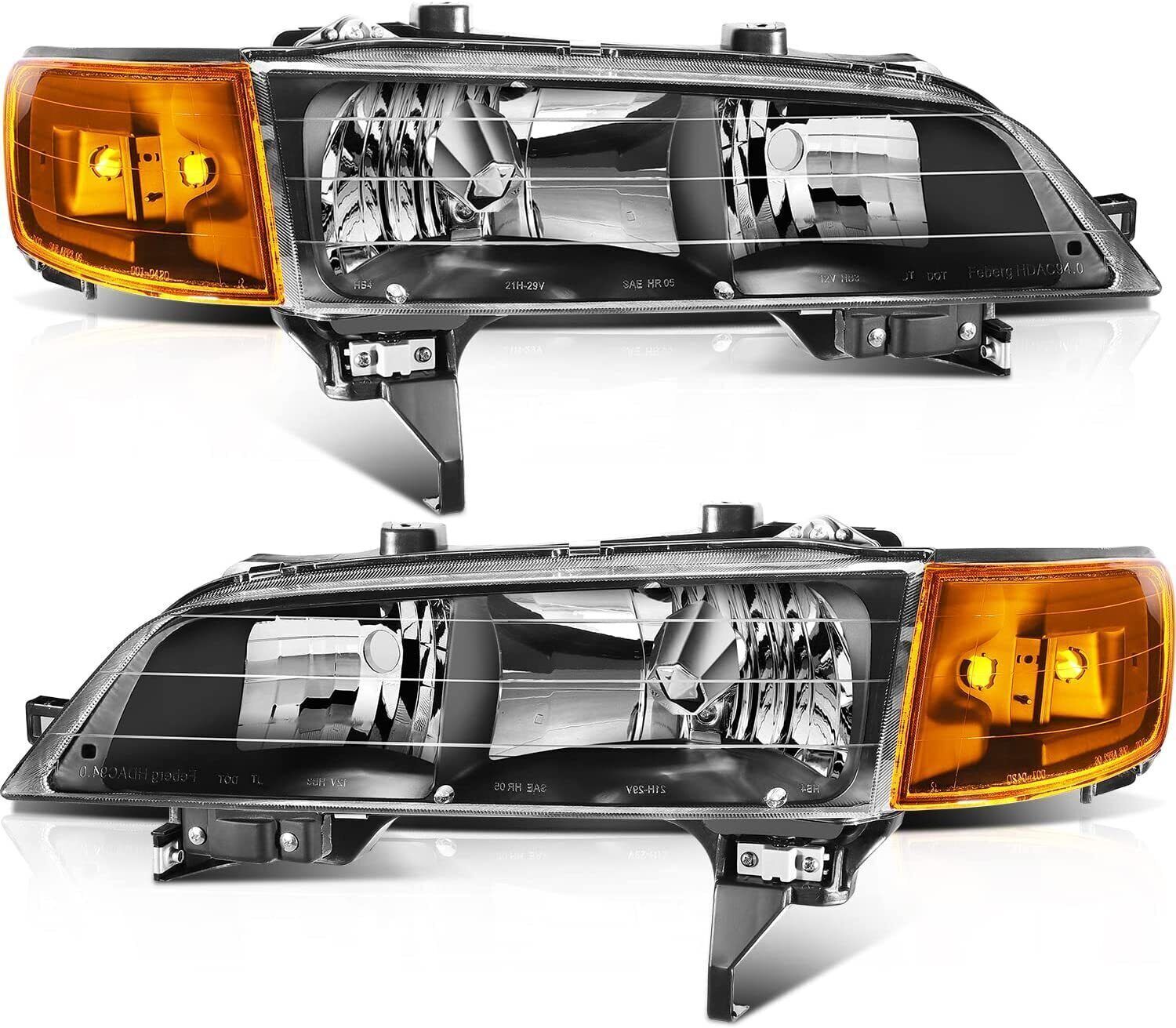Black Headlights+Amber Corner Signal Lamp Fits 1994-1997 Honda Accord Pair 94-97