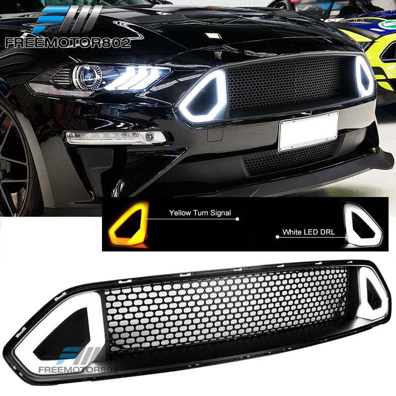 Fits 18-23 Ford Mustang w/ DRL LED Turn Signal Light Front Bumper Upper Grille