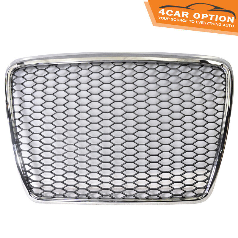 Fits 05-10 Audi A6 C6 RS Honeycomb Mesh ABS Front Hood Grille Grill Shiny Chrome
