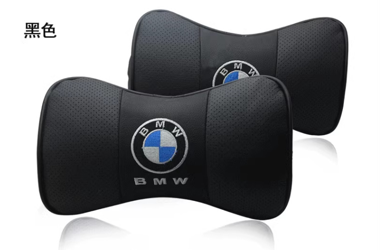 2Pcs Real Leather Car Seat Neck Cushion Pillow Car Headrest For BMW Car
