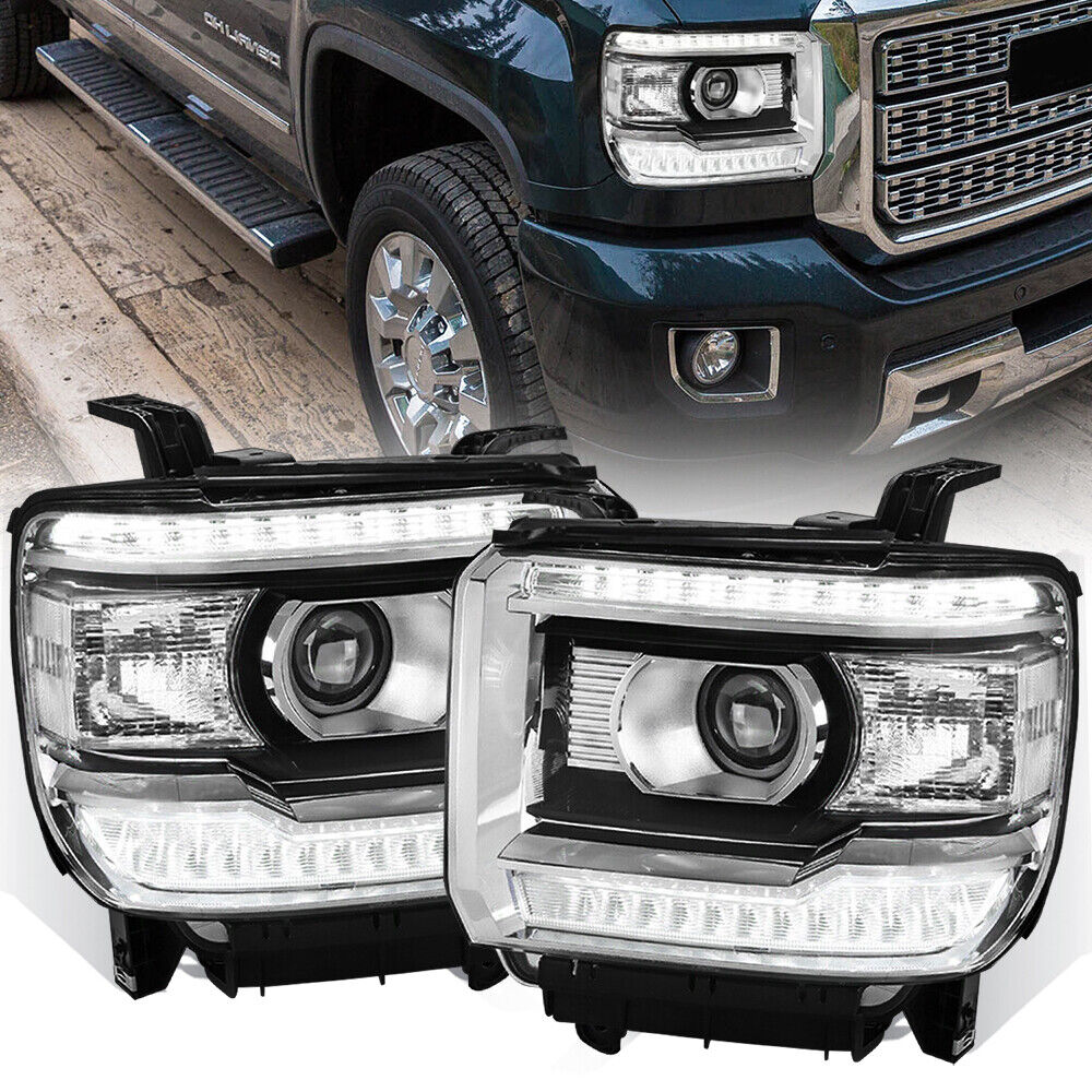 Black OE Style LED DRL Head Lights Lamps For 2014-2018 GMC Sierra 1500 2500 3500