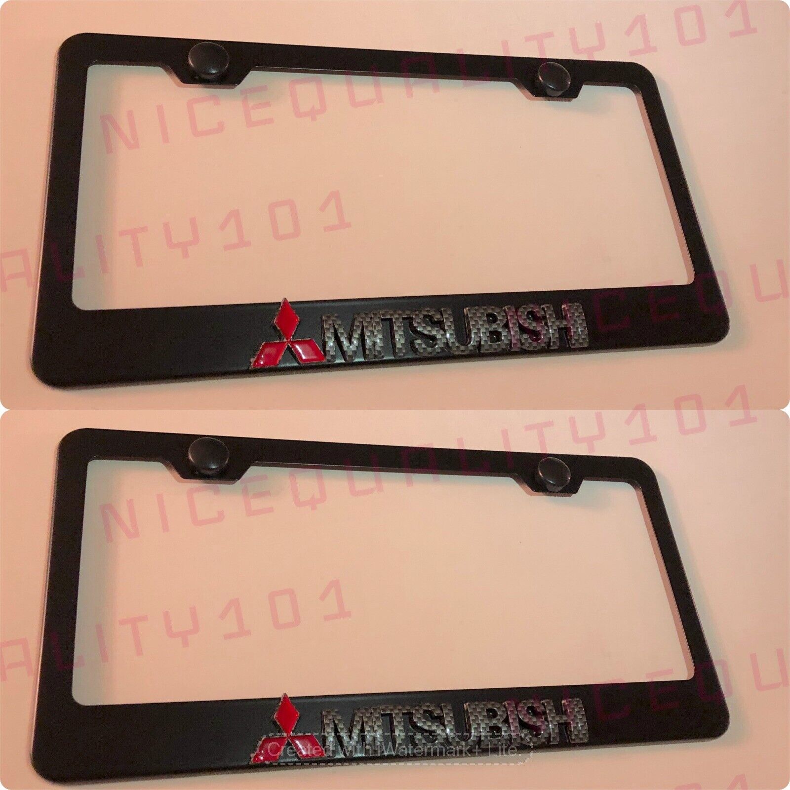 2X 3D Mitsubishi Stainless Steel Black Finished License Plate Frame
