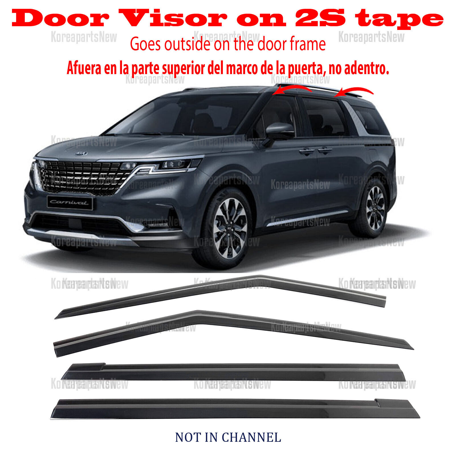 2S Tape Smoke Door Window Vent Visor Deflector ⭐4pcs⭐ Kia Carnival 2022-2024