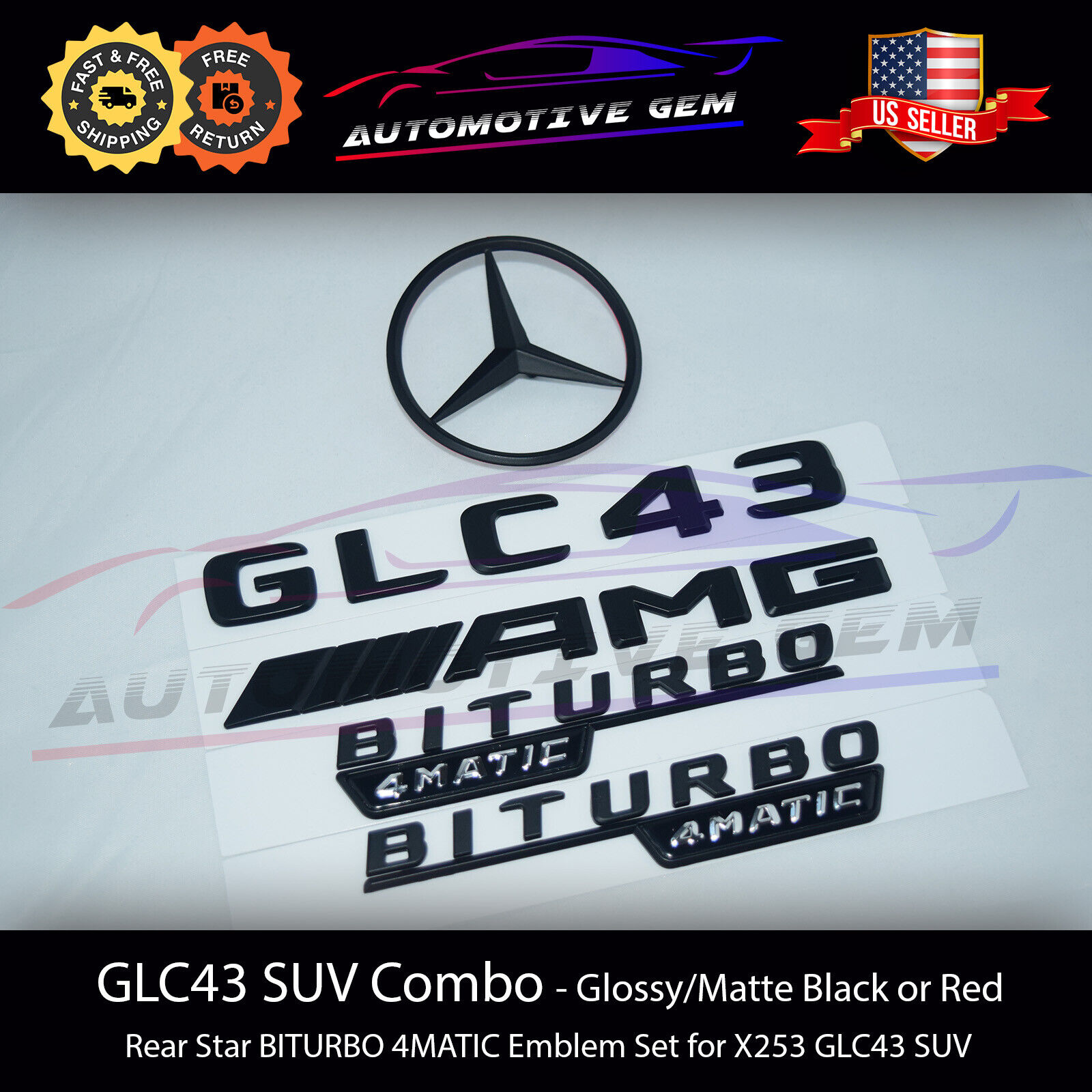 GLC43 SUV AMG BITURBO 4MATIC Rear Star Emblem Black Combo Set for Mercedes X253