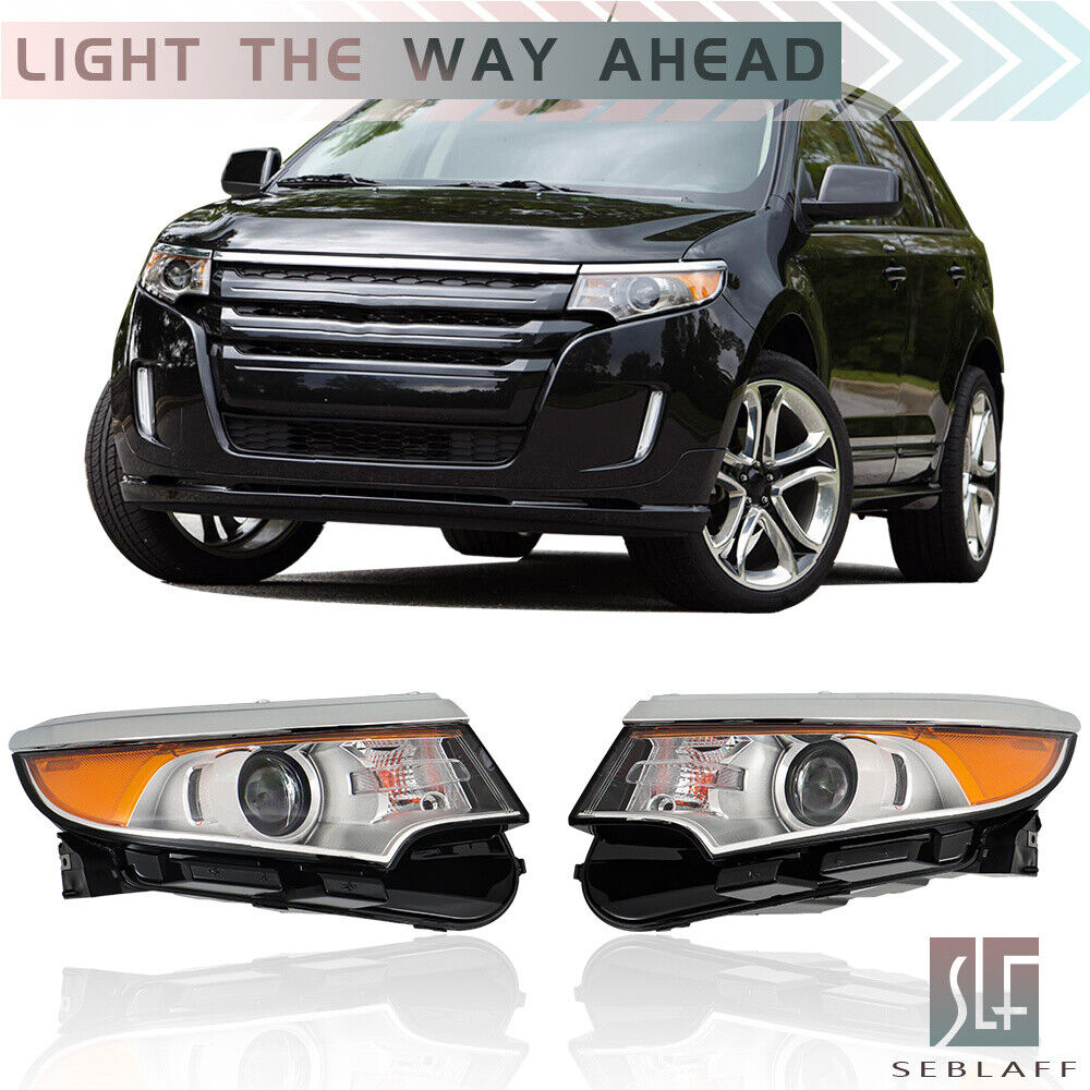 For 2011-2014 Ford Edge Halogen Headlight Assembly Chrome Clear RH+LH W/o DRL