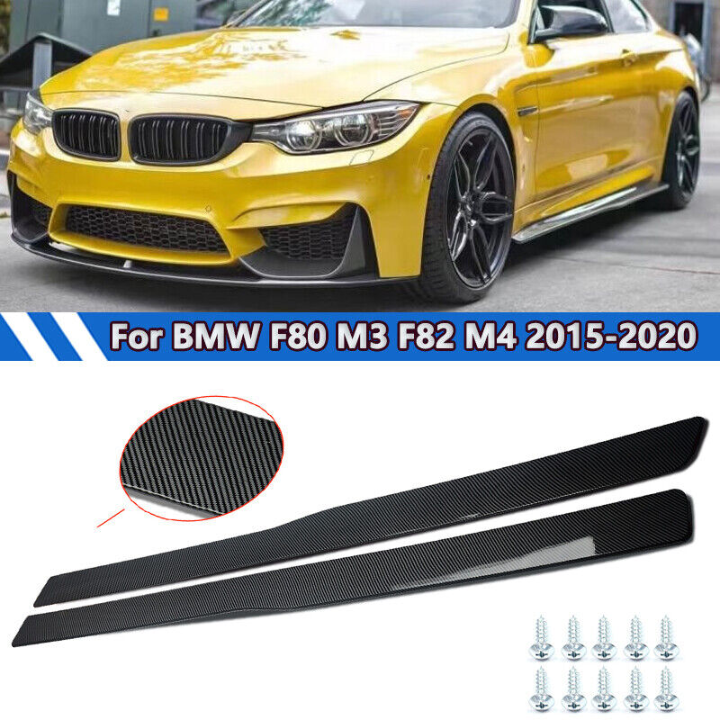 PSM Style Side Skirts Extension Lip For BMW M3 M4 F80 F82 2015-2020 Carbon Look