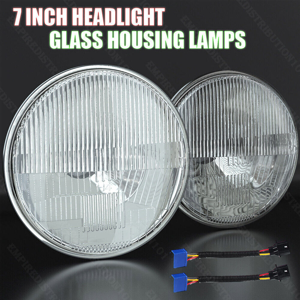 7 Inch LED GLASS Headlight Round, ORIGINAL CLASSIC LOOK conversion Chrome pair