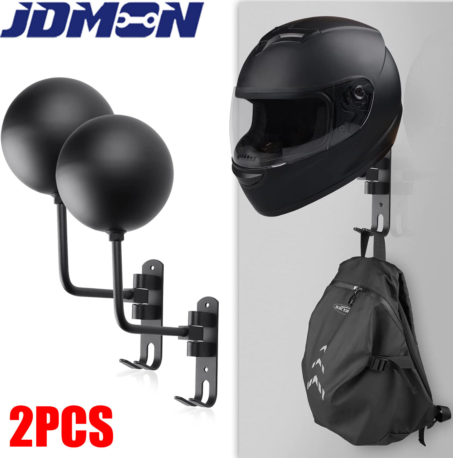 2x Motorcycle Helmet Holder Hook Jacket Bag Display Wall Mount Hanger Rack Bike
