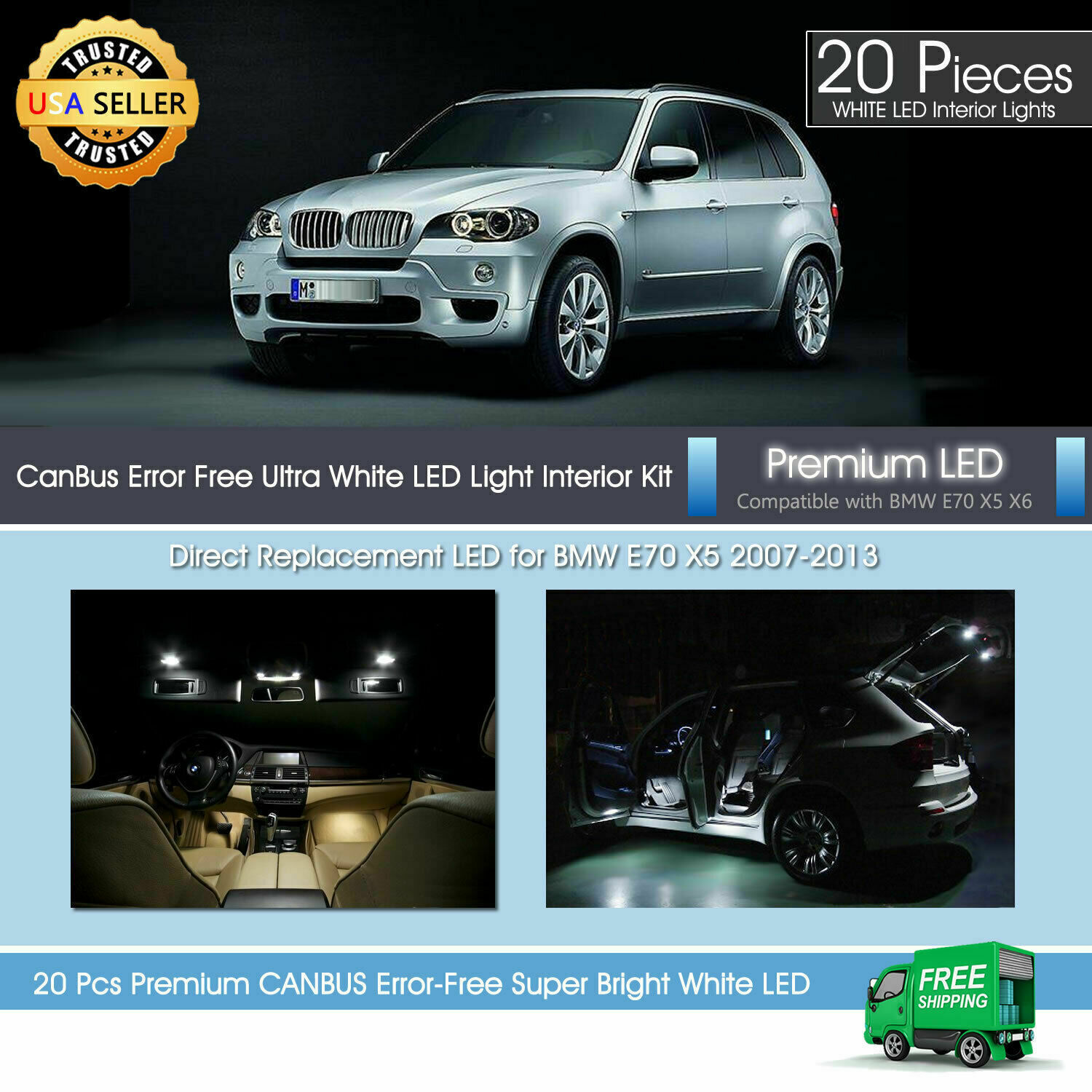White LED Interior Premium Light Package for BMW X5 M E70 2007-2013 Canbus 20X