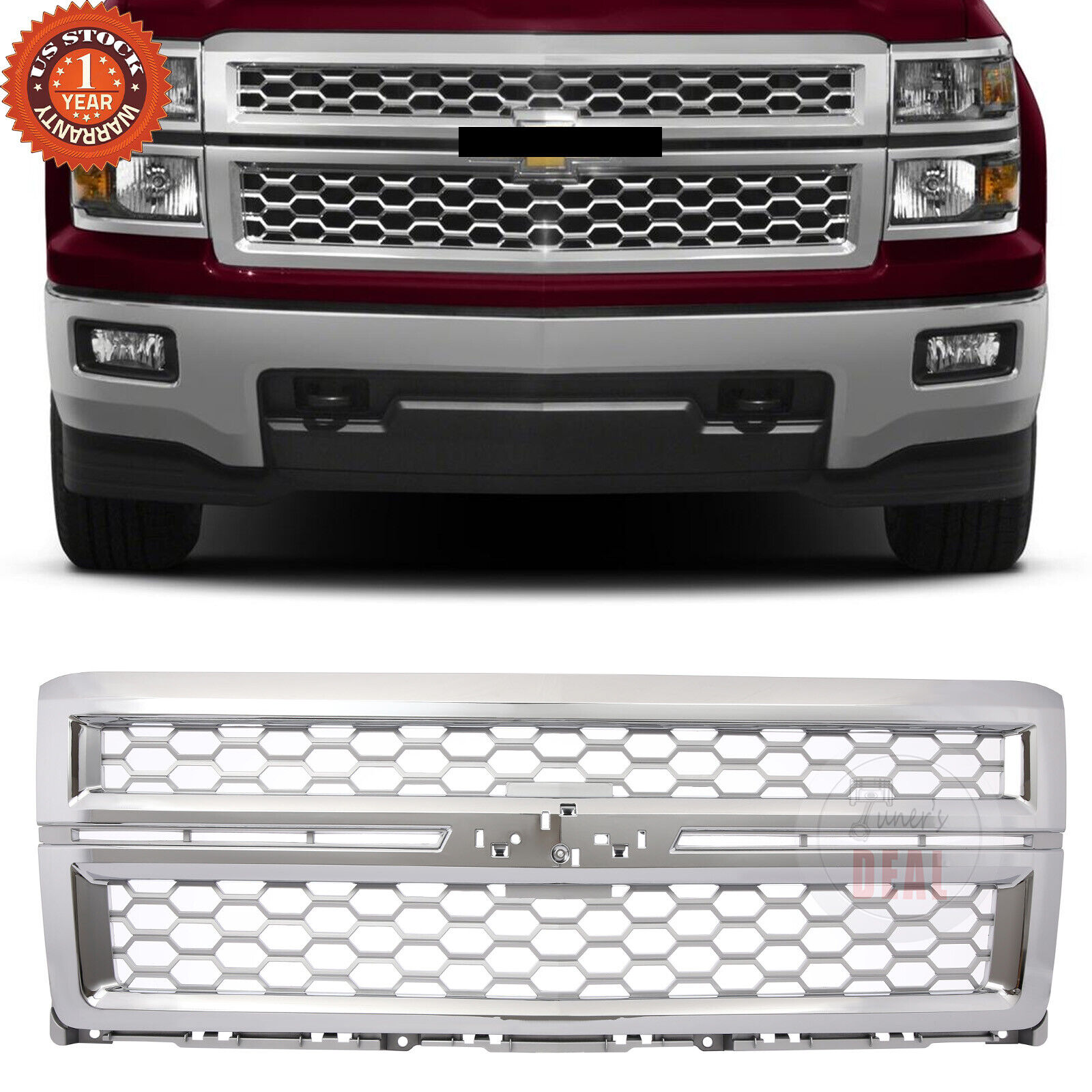 For 2014-2015 Chevrolet Silverado 1500 Front Grille Honeycomb Chrome GM1200712
