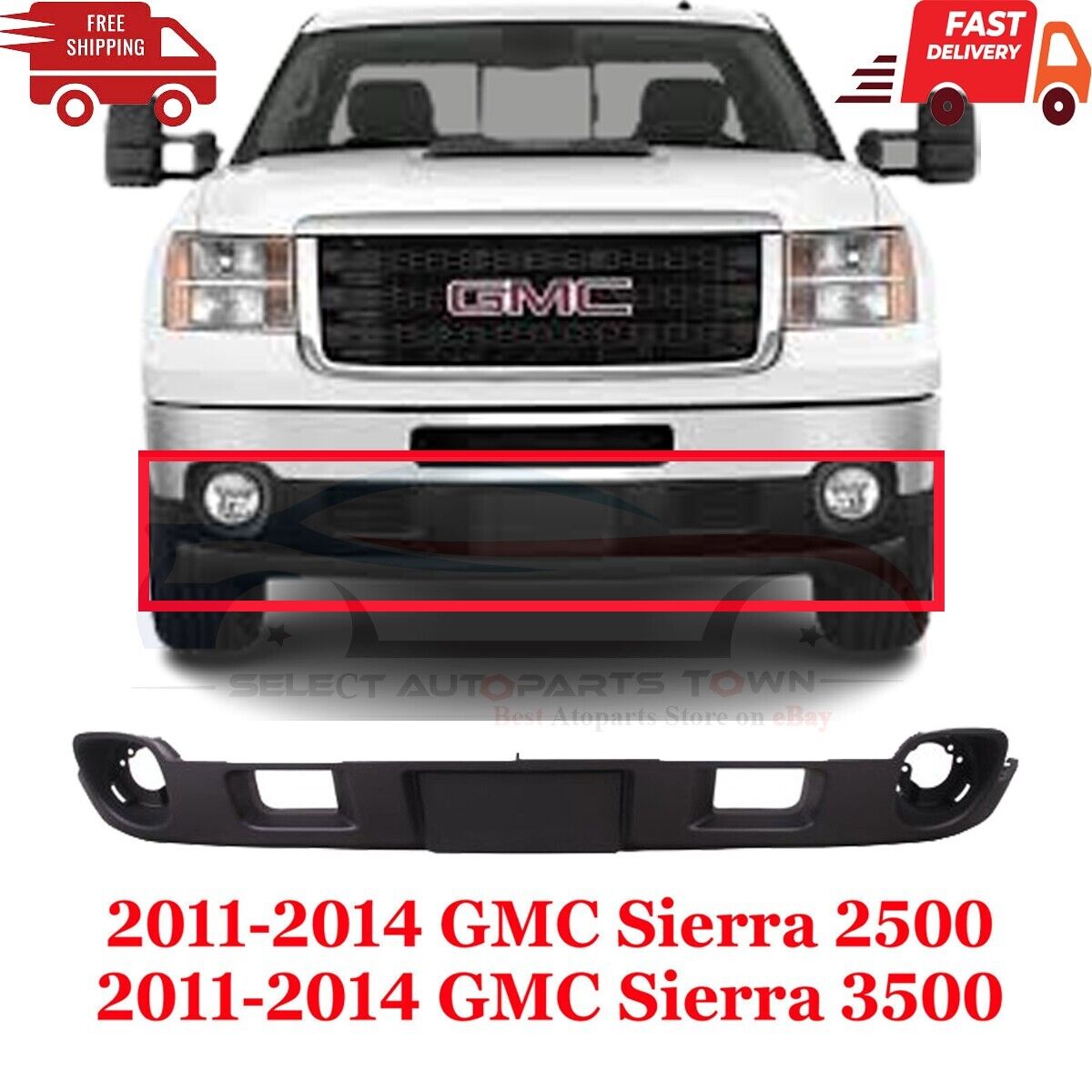 New Fits 11-14 GMC Sierra 2500, Sierra 3500 Front Bumper Lower Valance Deflector