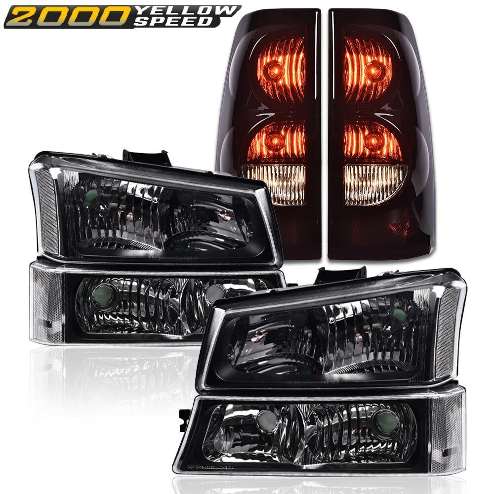 Black/ Clear Headlights + Tail Lights Fit For 03-2006 Chevy Silverado 1500 2500